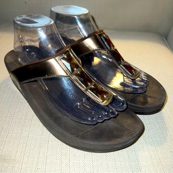 FitFlop Pietra Bronze Rhinestone Toe-Post Sandals Womens Size 9M EUR 40 - Picture 1 of 11